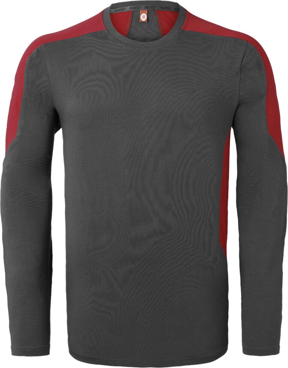 HAVEP T-shirt lange mouw Bicolor 10073 - Charcoal/Rood - M