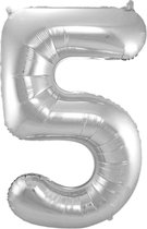 LUQ - Cijfer Ballonnen - Cijfer Ballon 5 Jaar zilver XL Groot - Helium Verjaardag Versiering Feestversiering Folieballon