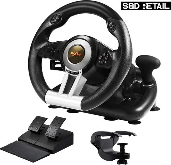 S&D Retail Racing Wheel - Volant de jeu avec Pédales et levier de vitesse -  Volant PS4
