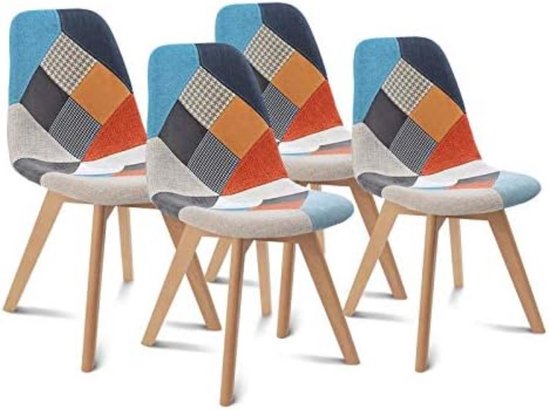 Set van 4 Scandinavische stoelen SARA patchwork patroon meerkleurig