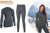 Heat Essentials - Thermo Ondergoed Dames - Set - Thermo Shirt en Thermo Broek - Antraciet - M