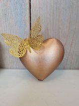 LBM urn hart medium met vlinder - goud - 1,4 L - duurzaam kunststof