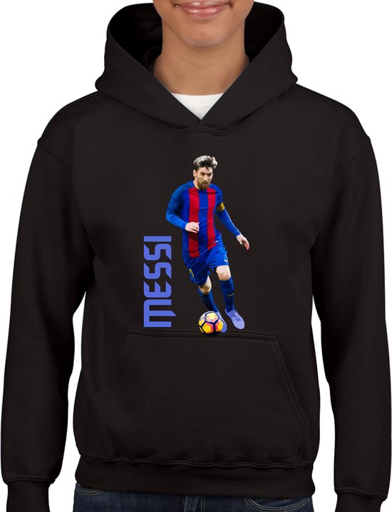 Messi - Kinder Hoodie - Zwart text blauw - Maat 110/116 - Hoodie leeftijd 5 tot 6 jaar - rugnummer10 - the goat - - hoodie Cadeau - cadeau - Voetbal - Zwarte Hoodie