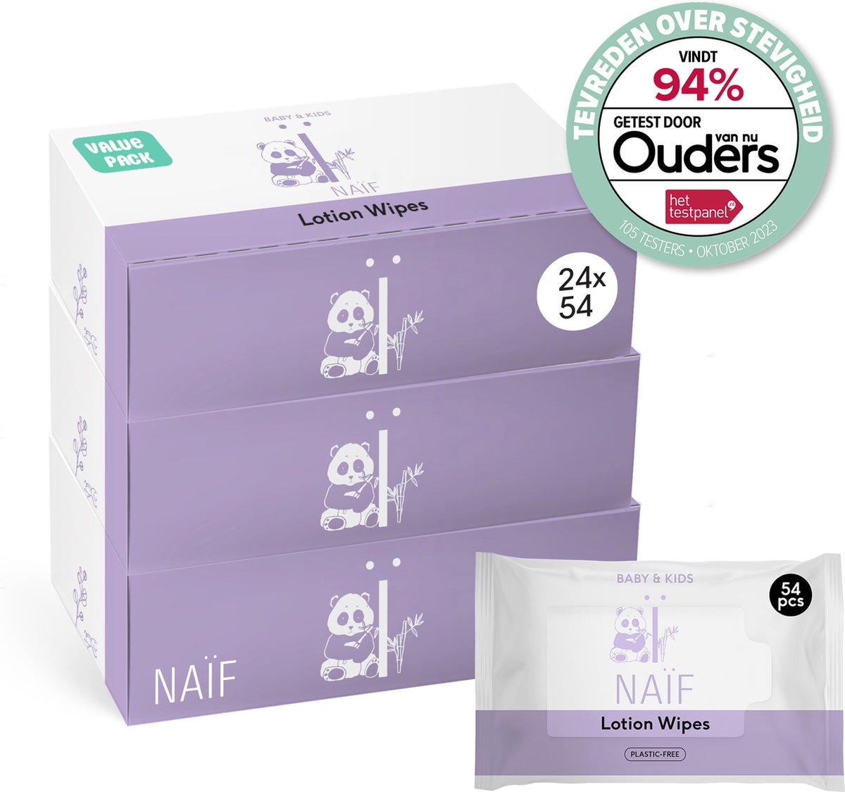 Goedkoopste Naïf - Plasticvrije Lotion Billendoekjes - 1296 doekjes (24 stuks x 54 doekjes