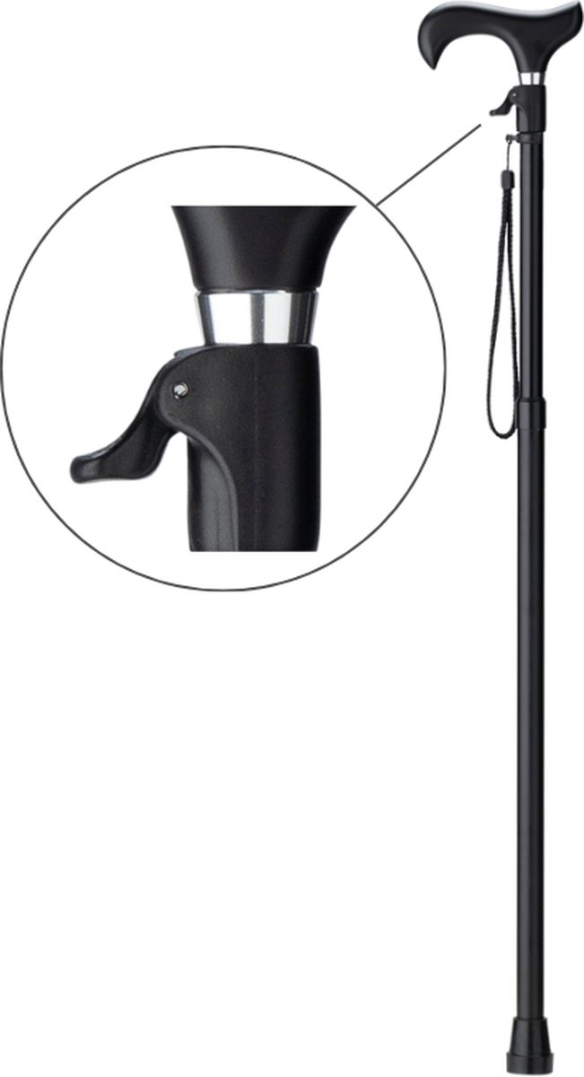 MultiMotion wandelstok met unieke drukknop verstelling - Met ergonomisch comfort handvat en polsbandje - Loopstok - Traploos verstelbaar tussen 65 - 102 cm - Lichtgewicht