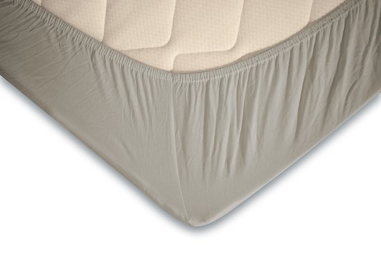 Mushroom gekleurd hoeslaken met een getextureerd matras eronder.