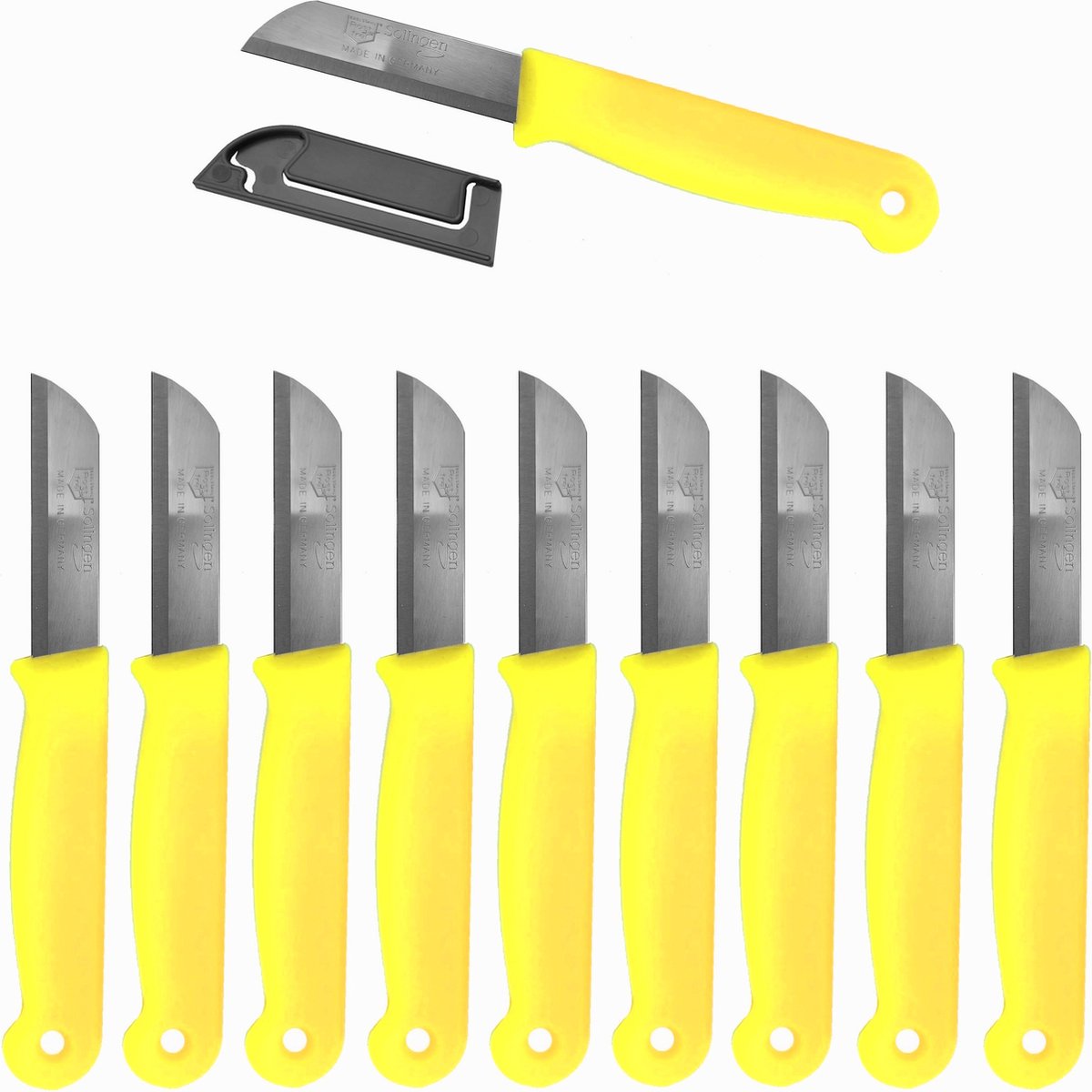 Solingen Schilmesje – RVS – Glad – 16 cm met Blade Cover – Citroen Geel – 10 stuks