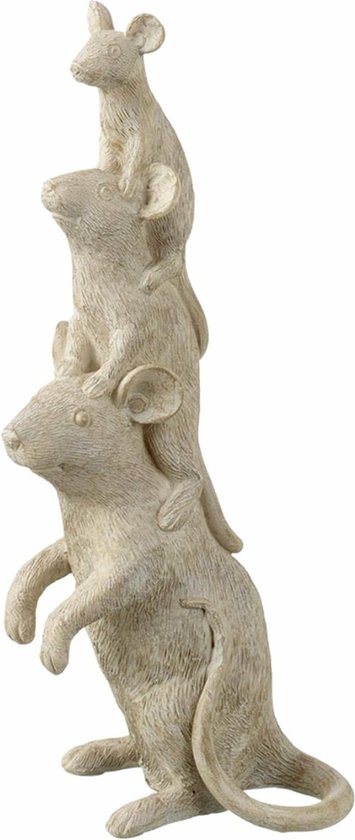 Parlane beeld Mouse Stack beige 25 cm - decoratief beeld - 3 muizen op elkaar - Polyresin beeld - dieren figuren - dierenbeeld - grijs kunstbeeld