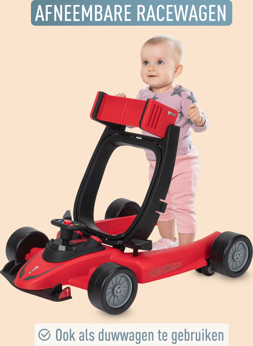 ib style® Loopstoel Babywalker - Baby Loopwagen - Looptrainer - 2-in-1 Racer - Hoogte verstelbaar - Met Geluidseffecten - Little Speedster - Rood – foto 6
