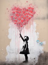 Girl With Balloon of Harts Canvas - Banksy Street Art Graffiti Canvas -formaat - 50x70cm