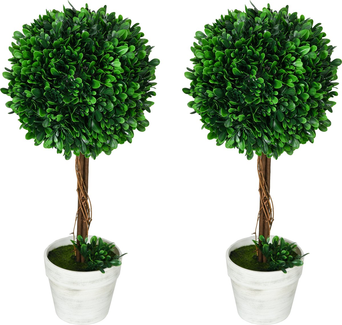 Homcom Kunstplanten Buxusboom Set van 2 - Kunstboompjes, Kunstbuxus, Decoratieve Planten - Groen grün