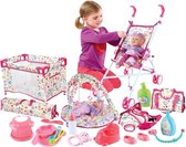 Baby pop Speelset 5-in-1 Rol Deluxe Speelset met speelmat, kinderbed, babydrager, kinderwagen en reistas (pop niet inbegrepen)
