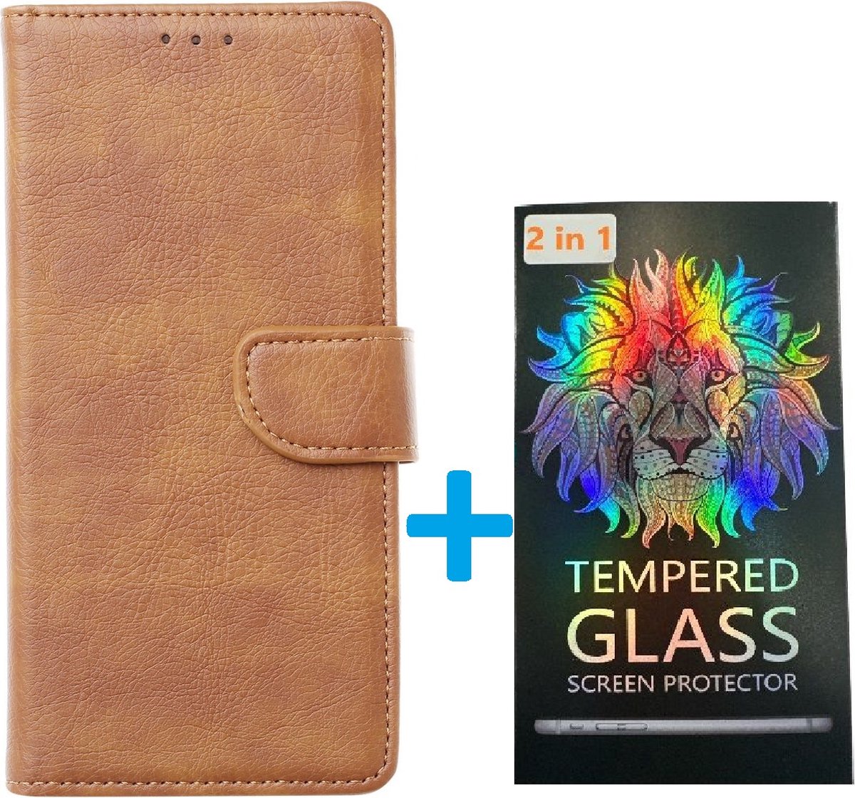Portemonnee Book Case Hoesje + 2 Pack Glas Geschikt voor: Samsung Galaxy A55 - Lichtbruin