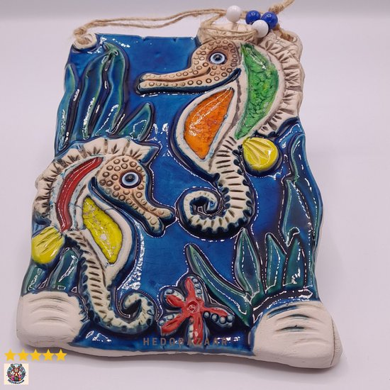 Handgemaakte Keramische Muurdecoratie met Twee Zeepaardjes