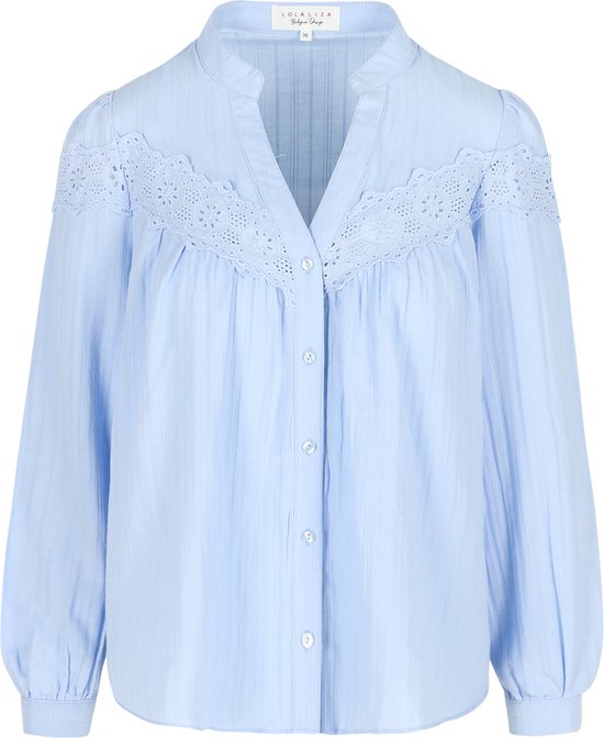 LolaLiza Katoenen hemd met macramé - Light Blue - Maat 48