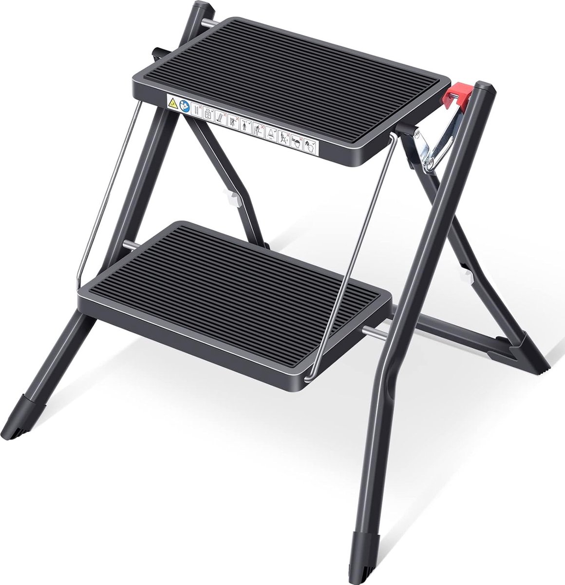 Opvouwbare Trapladder - Huishoudtrap met Antislip Treden - Inklapbare Opstapkruk met Veiligheidsmechanisme