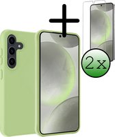 Hoes Geschikt voor Samsung S24 Hoesje Siliconen Back Cover Case Met 2x Screenprotector - Hoesje Geschikt voor Samsung Galaxy S24 Hoes Cover Hoesje - Groen