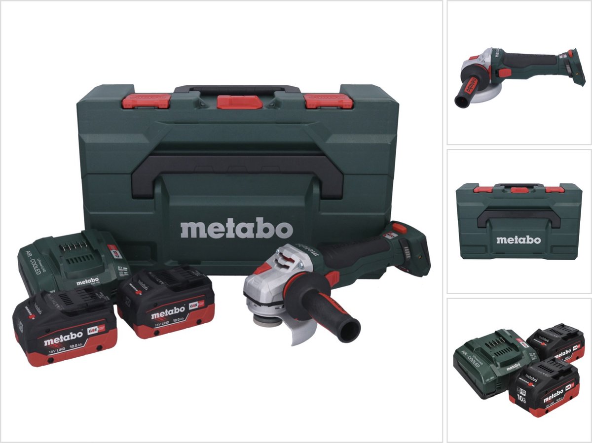 Metabo WB 18 LTX BL 15-125 Quick accu haakse slijper 18 V 125 mm borstelloos + 2x accu 10.0 Ah + lader + metaBOX