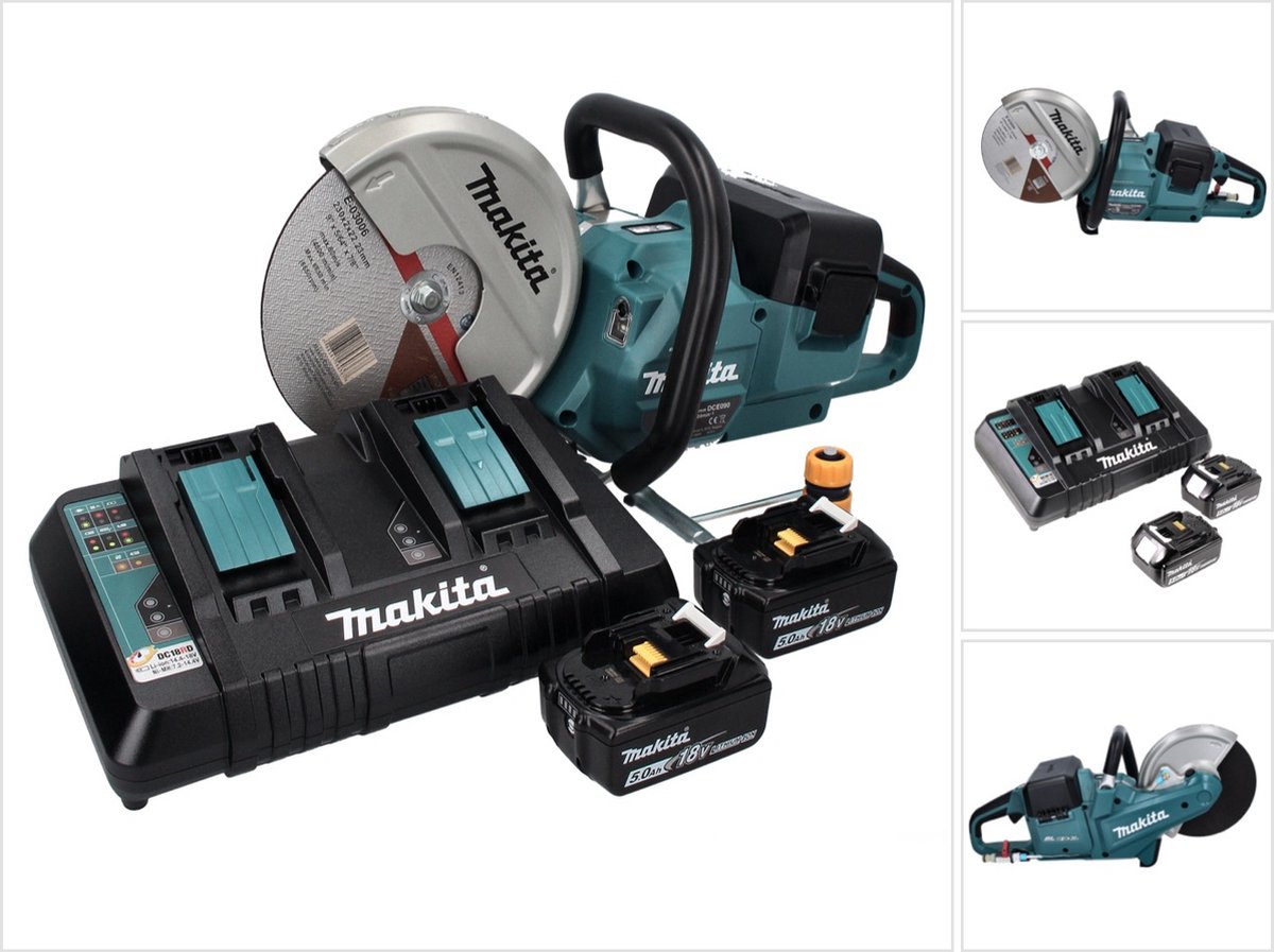 Makita DCE 090 PT2X1 accu-doorslijpmachine 36 V (2x 18 V) 230 mm borstelloos + 2x accu 5,0 Ah + dubbele lader