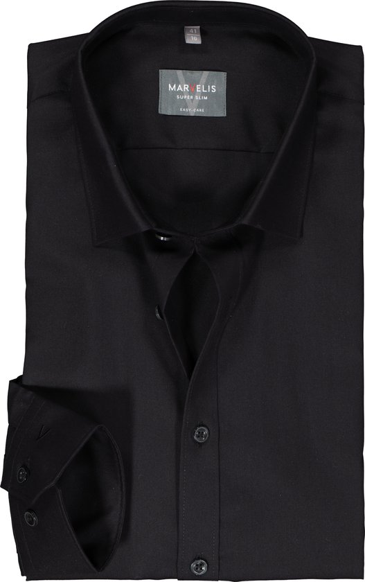 Chemise MARVELIS super slim fit - popeline - noir - Repassage facile - Taille col : 39