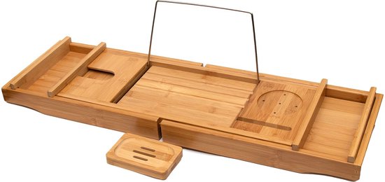 CORAZON HOME Luxe bamboe badbak - houten badkuip Caddy en ontbijtbak met Ipad/tablethouder
