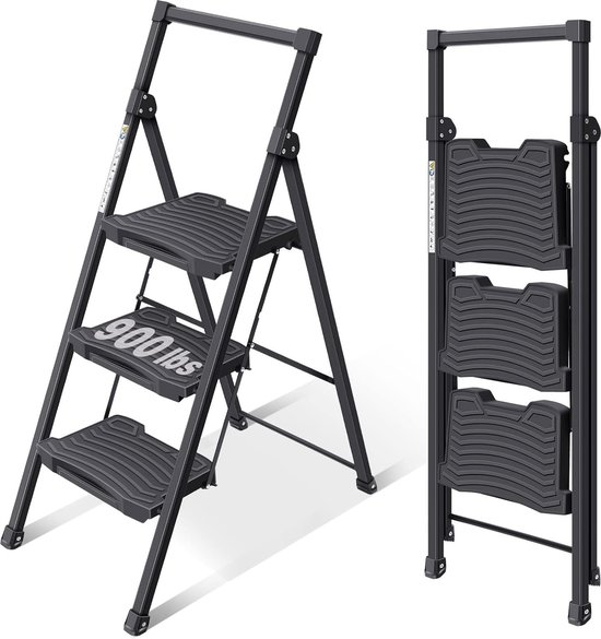 Foto: Opstapladder voor huishoudelijk gebruik stevige ladder voor voorraadkast en kantoor draagbare huishoudladder met twee treden compact en veilig ontwerp 100 kg draagvermogen metaal constructie 50x50x50 cm