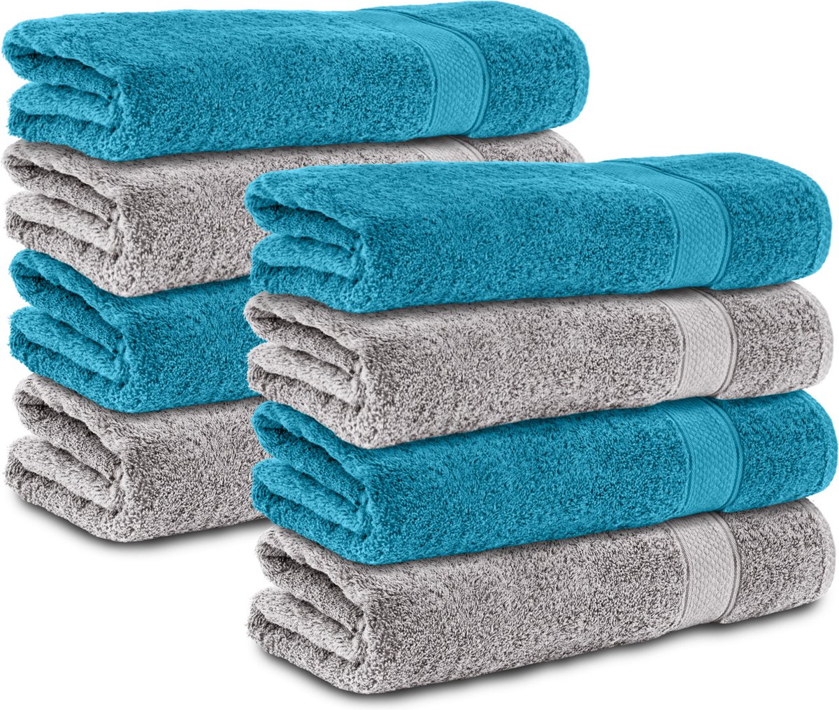 Komfortec handdoeken – Set van 8 - Badhanddoek 50x100 cm - 100% Katoen - Turquoise&Grijs