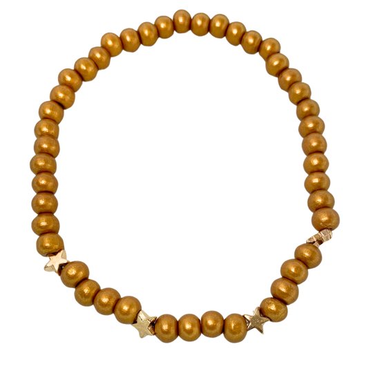 Armband - extra lang- Bruin- hout- goudkleurige ster- 22 cm- Charme Bijoux