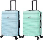 BlockTravel kofferset 2 delig ABS ruimbagage met dubbele wielen 95 liter - inbouw TSA slot - licht blauw - mint groen