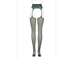 Shots - Le Désir DES051GRNOS - Fishnet/Lace Garter Stockings - One Size - Midnight Green XS - XL