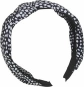 Diadeem - haarband van stof met knoop - zwart met witte vlekjes