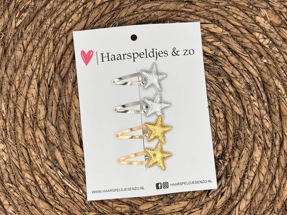Haarspeldje ‘Stars’ - ster - sterretje - glitters - zilver - goud - kerst – feestdagen — 3 cm speldjes