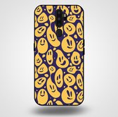 Smartphonica Telefoonhoesje voor OPPO A9 2020 met smiley opdruk - TPU backcover case emoji design - Paars Geel / Back Cover geschikt voor OPPO A9 (2020)