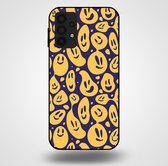 Smartphonica Telefoonhoesje voor Samsung Galaxy A32 5G met smiley opdruk - TPU backcover case emoji design - Paars Geel / Back Cover geschikt voor Samsung Galaxy A32 5G