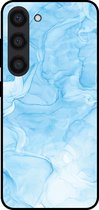Smartphonica Telefoonhoesje voor Samsung Galaxy S23 met marmer opdruk - TPU backcover case marble design - Lichtblauw / Back Cover geschikt voor Samsung Galaxy S23