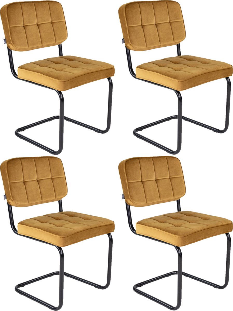 Kick Collection KICK® IVY Eetkamerstoelen – Set van 4 – Velvet – Buisframe – Goud
