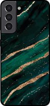 Smartphonica Telefoonhoesje voor Samsung Galaxy S22 met marmer opdruk - TPU backcover case marble design - Groen Goud / Back Cover geschikt voor Samsung Galaxy S22