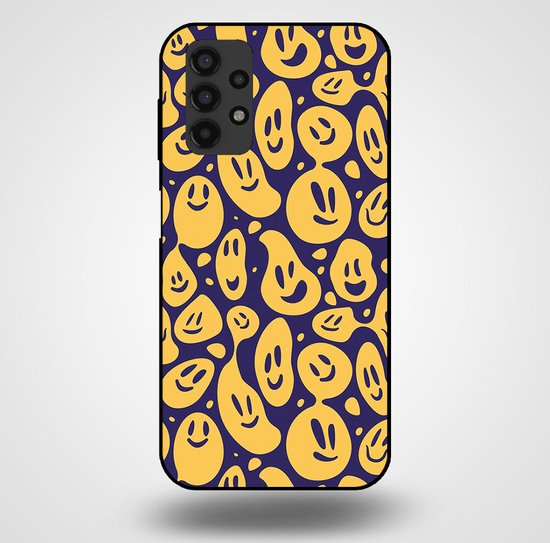 Smartphonica Phone Case pour Samsung Galaxy A13 4G avec imprimé smiley - Coque arrière en TPU Emoji Design - Violet Jaune / Back Cover adapté pour Samsung Galaxy A13 4G