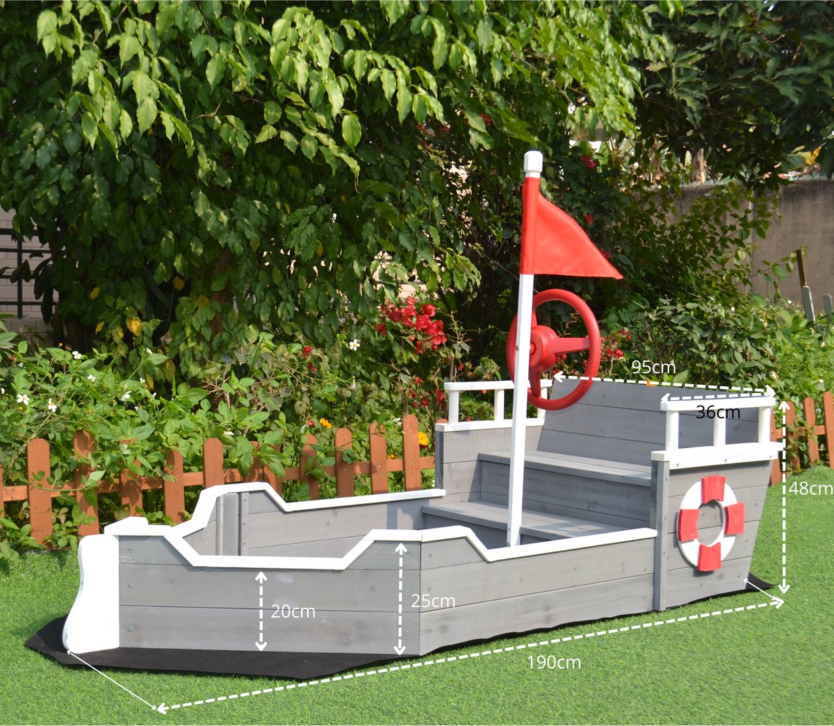 Rijoka Houten Zandbak Schip - Inclusief Grondzeil - Zitbank met Opbergvak - Boot Speeltoestel - 1950 x 940 x 1355mm — afbeelding 5