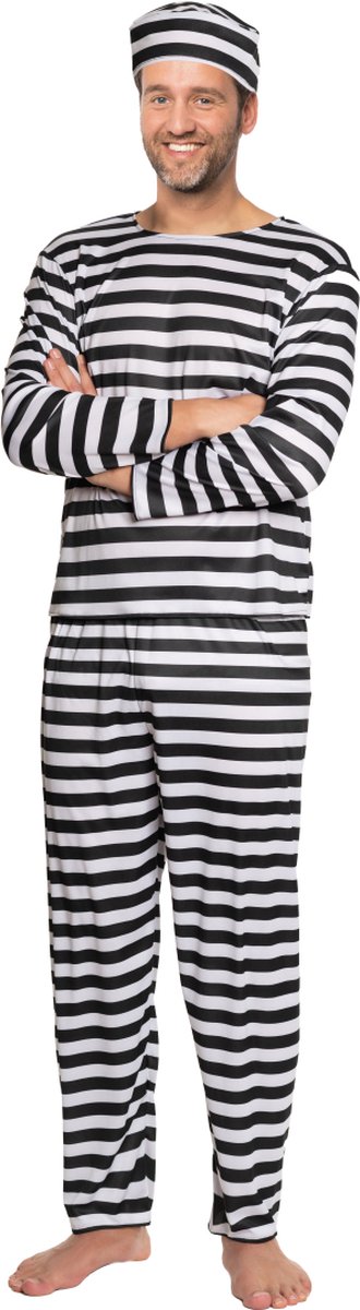 Partychimp Gevangene Kostuum Boevenpak Boef Kostuum Carnavalskleding Heren Verkleedkleren Volwassenen   Polyester   Zwart Wit   2xl 743827567