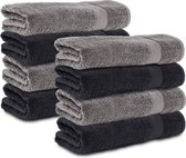 Komfortec handdoeken – Set van 8 - Badhanddoek 50x100 cm - 100% Katoen - Antracietgrijs&Zwart