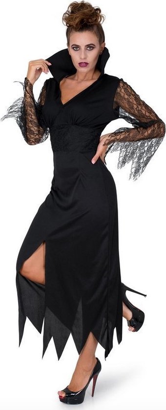 Zwart kanten heksenkostuum voor vrouwen - Verkleedkleding