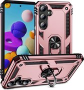 Casemania Hoesje Geschikt voor Samsung Galaxy A55 - Rosegoud - Anti-Shock Hybrid Armor met Kickstand Ring