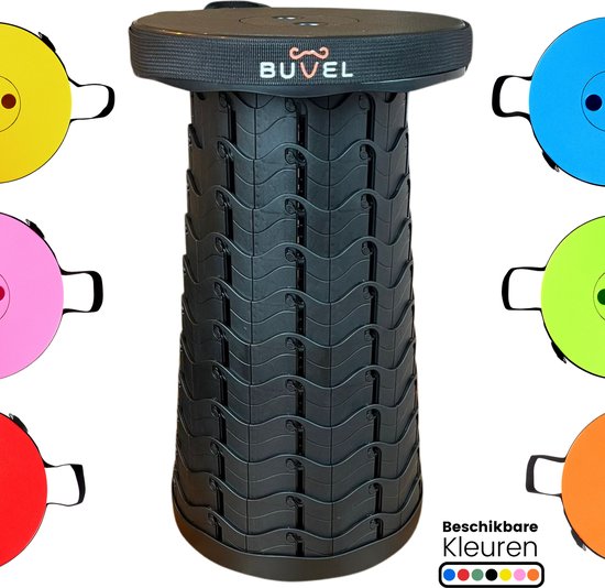 Buvel® Opvouwbare kruk - Kruk - Krukje - Inklapbaar - Telescopisch - Visstoel - Verstelbaar - Voetensteun - Rond zwart cadeau geven