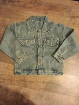 Jeans vest met studs en parels - Dark blue - maat 110/116