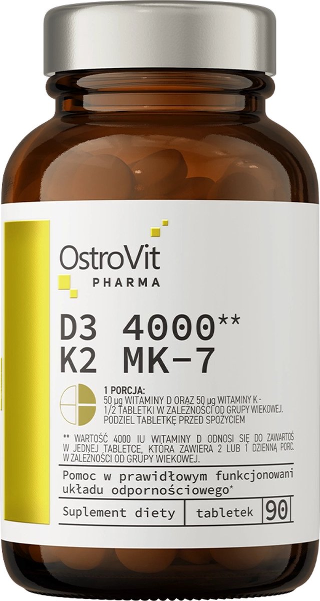 Goedkoopste Vitaminen - Vitamin D3 4000 Vitamin K2 MK-7 - 90 Tablets - Pharma Kwaliteit in Glazen Donkere Pot - OstroVit - Supplementen