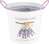 Dekoratief, Bloempot rond 'Lavender Farm', wit, metaal, ø 11 x 13,5cm