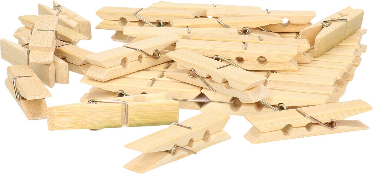 Goedkoopste Wasknijpers voor wasgoed ophangen - bamboe hout - 80x stuks - beige - 7 cm