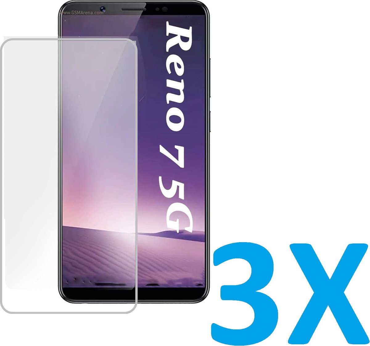 Screenprotector Glas - Tempered Glass Screen Protector Geschikt voor: OPPO Reno 7 5G - 3x