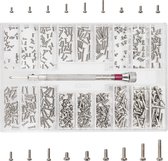 500 Stuks Tiny Micro Repair Screw Kit, 18 Maten Roestvrijstalen Kleine Schroeven, M1.2 M1.4 M2 Watch Glasses Computer Vervangende Schroeven Kit, Zilver